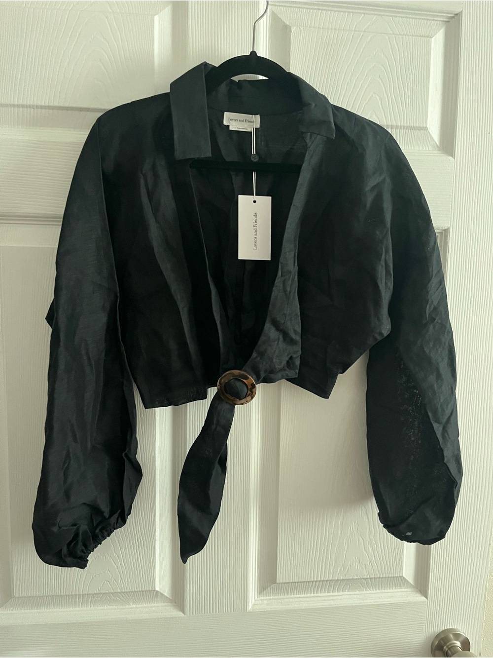 Lovers & Friends Black Cropped Belted Blouse with Ring Detail